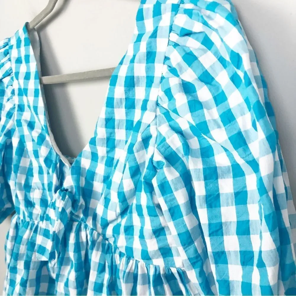 LILLY PULITZER | NEW Sarafina Turquoise Oasis Crinkle Gingham Top Women’s Size 4